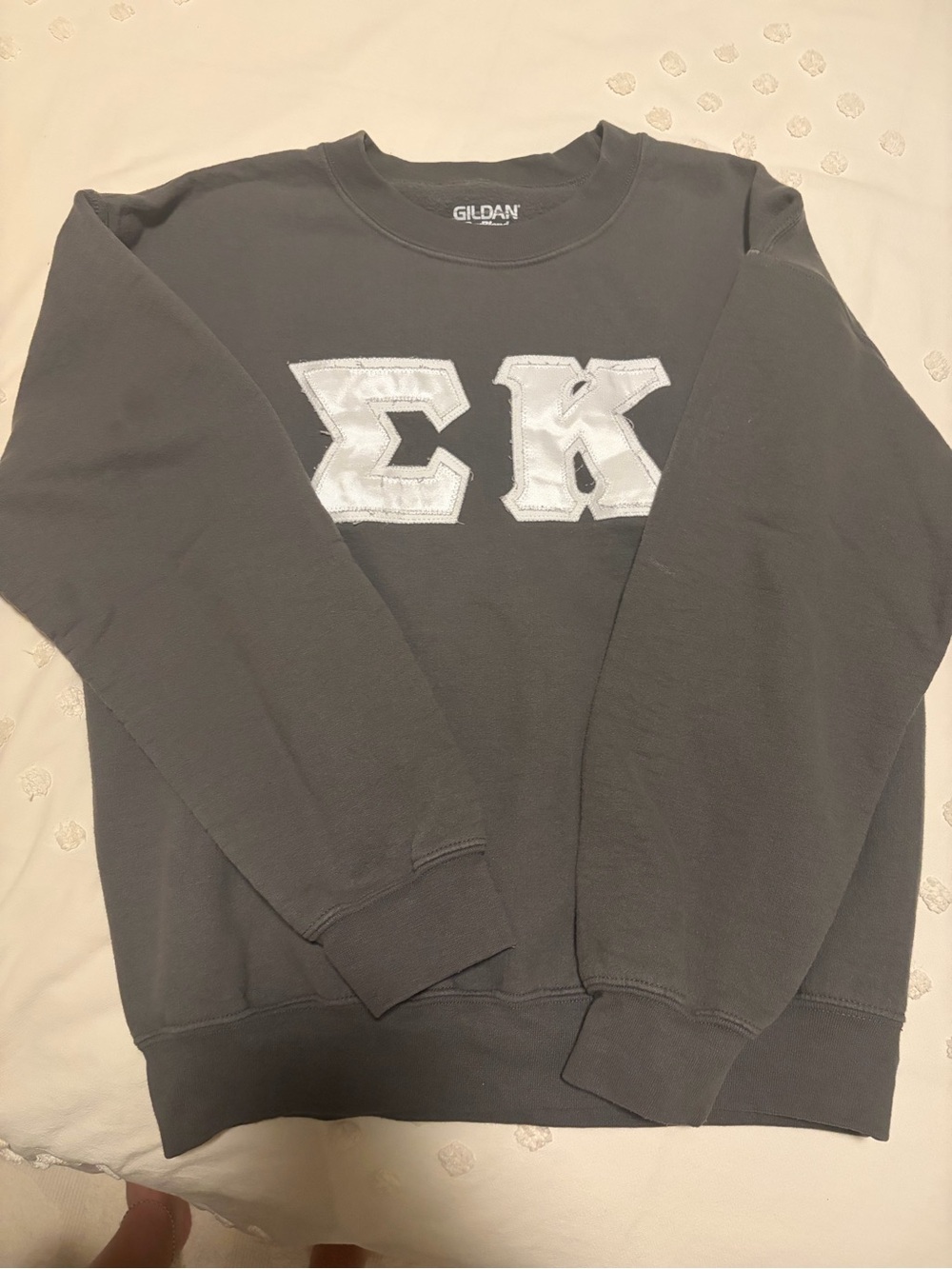 Sigma Kappa Charcoal Crewneck Sweatshirt with White Greek Letter Appliqué